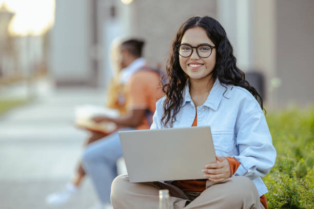 Female learner studying intently